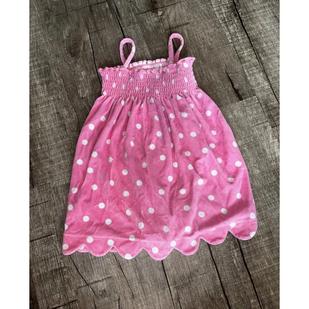 Hanna Andersson Pink Polka Dot Terry Cloth Swim Cover Up Dress Toddler Size 90